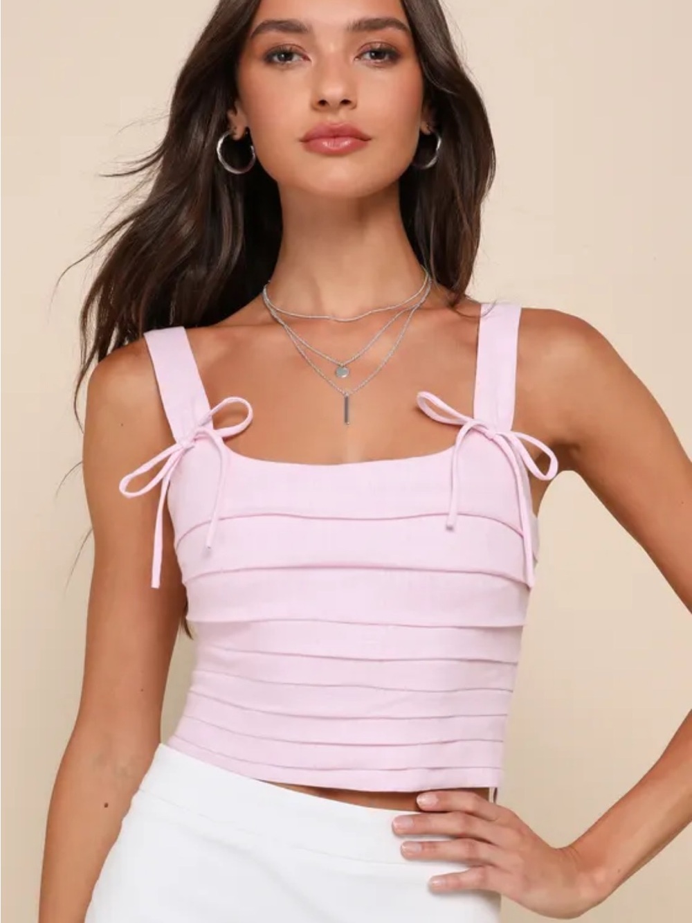 Lulu's Trendsetting Essence Linen Pleated Cropped Top